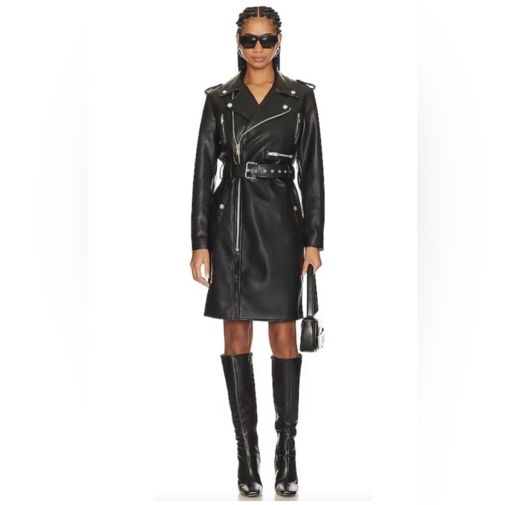 NWT M Mother Denim The Long Chopper Black Moto Trench Jacket
